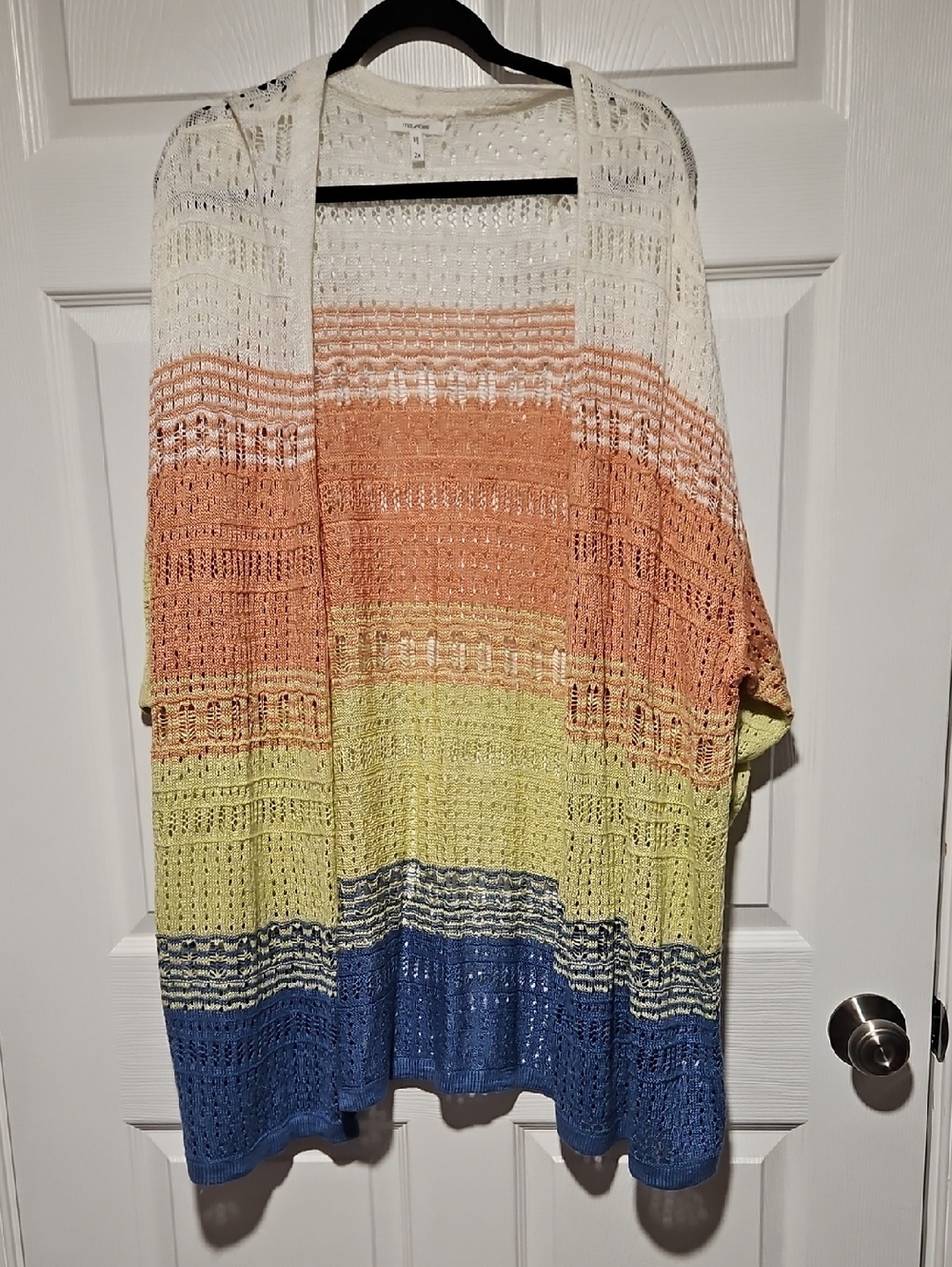Maurices Open-Knit Gradient Stripe Cardigan - White, Peach, Yellow, Blue